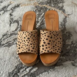 Dolce Vita Spotted Tan and Black Wedges